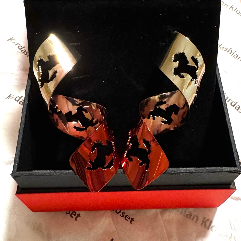 Ferrari Spiral Horse Earrings Red Silver Tone Used From Kardashian Kloset 150$